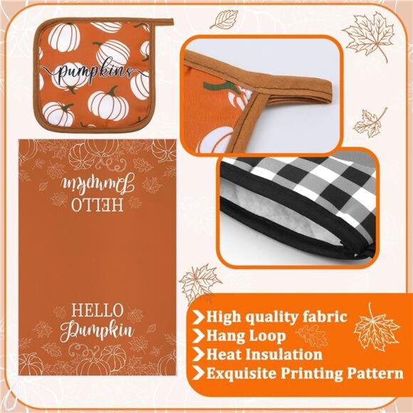 6 Pack Fall Thanksgiving Kitchen‎ Set with 2 Pcs Kitchen Pumpkin Dish Towel - Picture 5 of 6